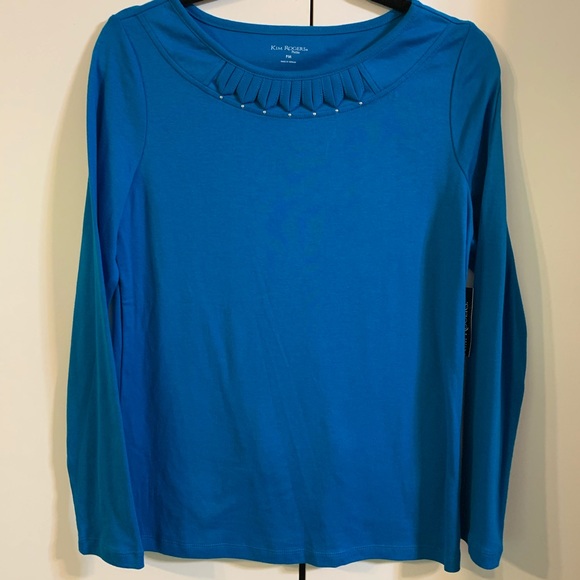 Kim Rogers turquoise long sleeve Folkloric top Medium Petite - Picture 1 of 7